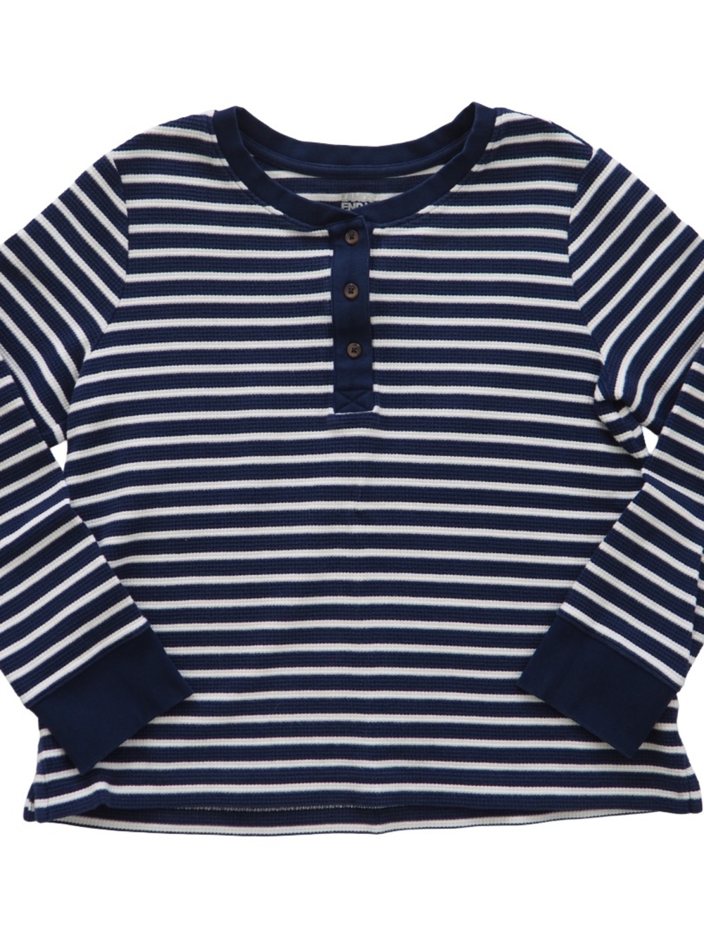 Lands End Navy & White Striped Waffle Long-Sleeve Henley Top